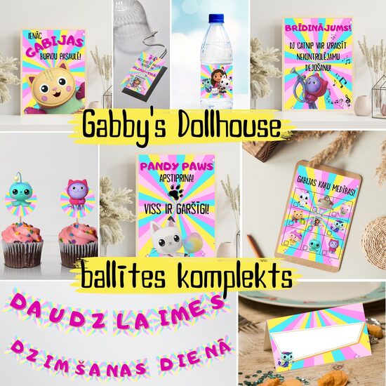 Gabijas leļļu mājas dzimšanas dienas ballītes dekorāciju komplekts, digitāls JPG fails